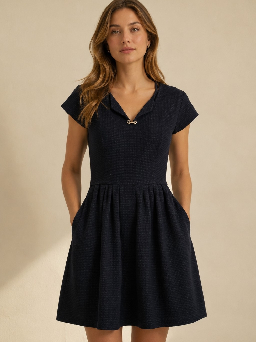 Elizabeth McKay Dark Navy Textured Mini Dress with Clasp